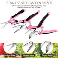 Pink garden shears with different blade types on a white background
